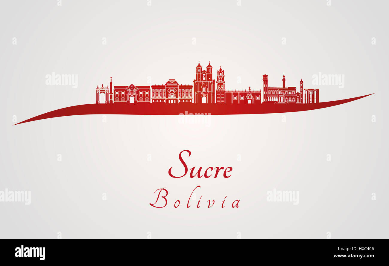 Sucre skyline in red and gray background in editable vector file Stock Photo