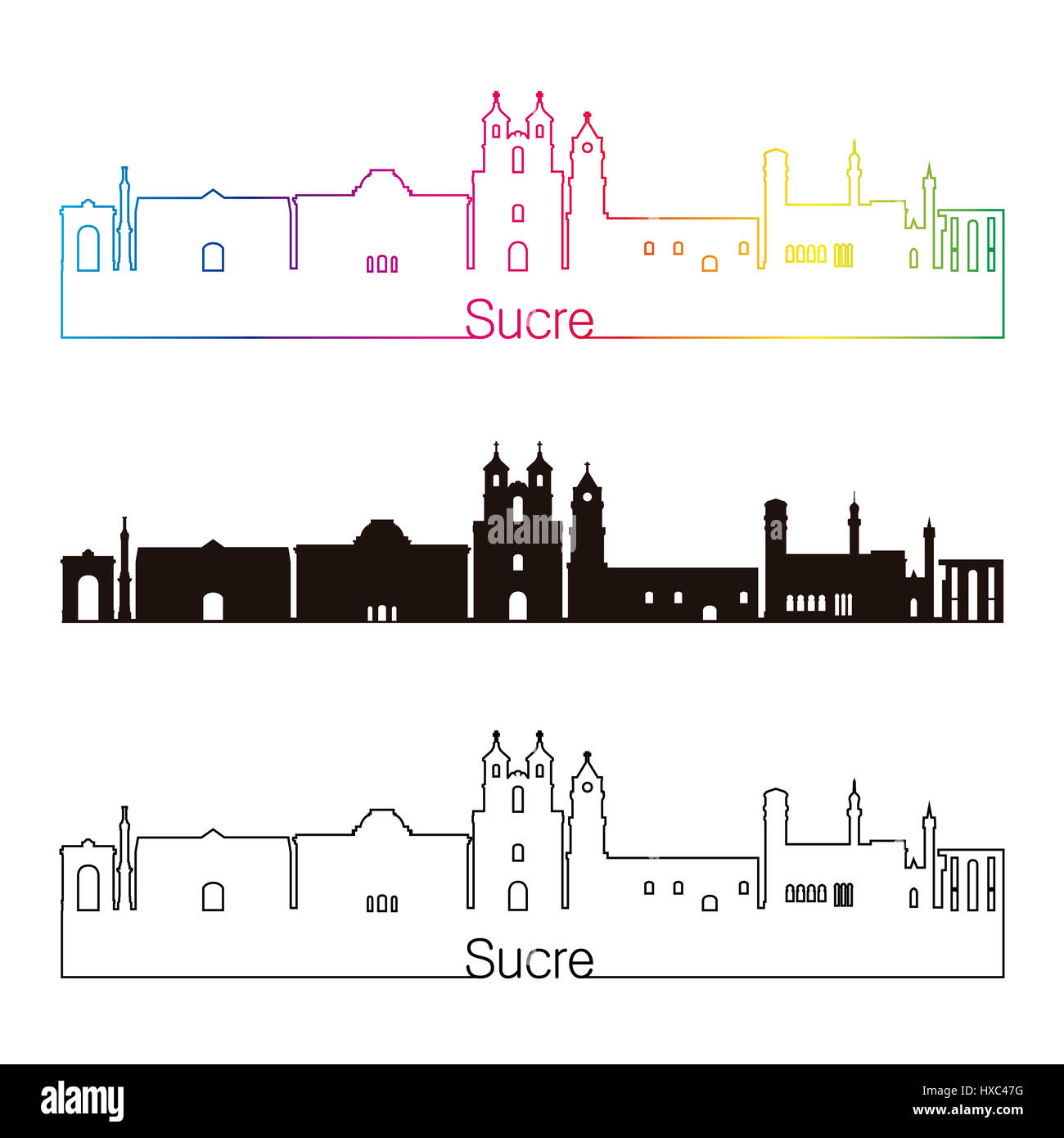 Sucre skyline linear style with rainbow in editable vector file Stock Photo