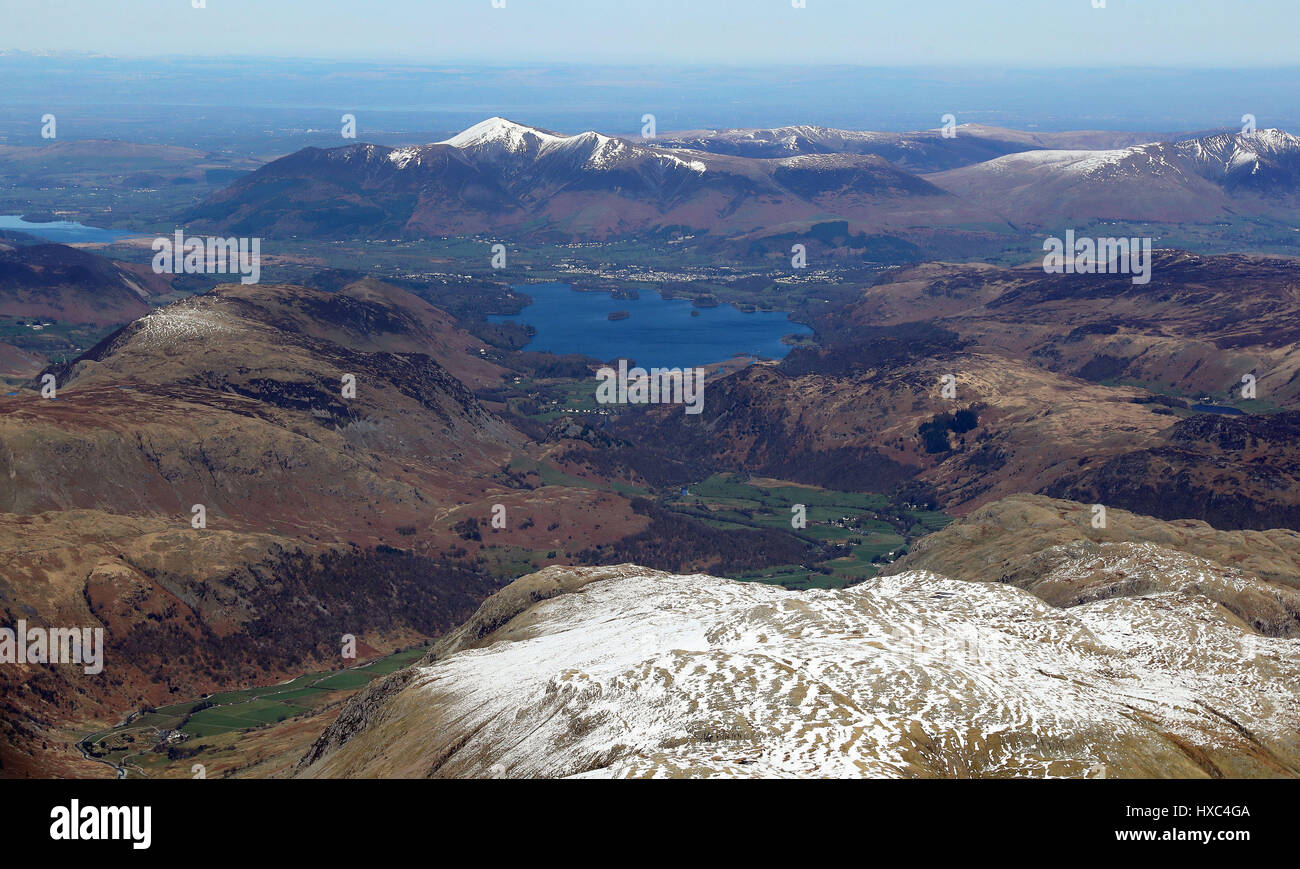 A aerial view of Derwentwater near Keswick in the Lake District