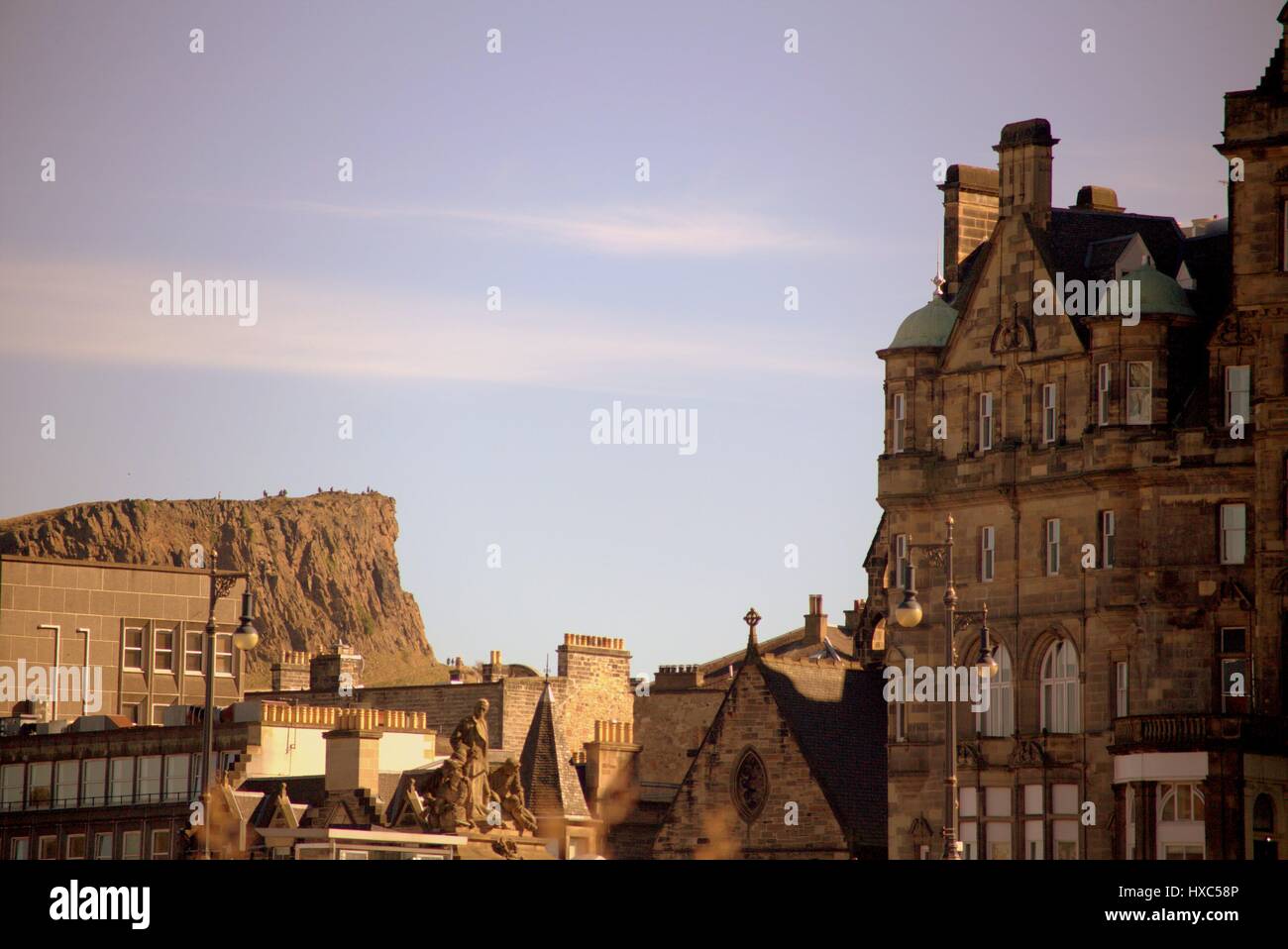 Edinburgh crags from the mound Stock Photo