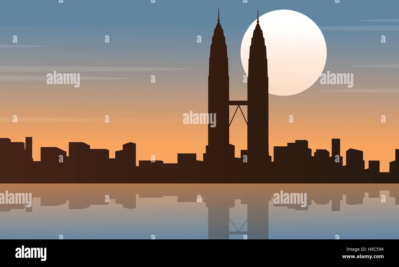 Silhouette of Malaysia city tour scenery Stock Vector Image & Art - Alamy