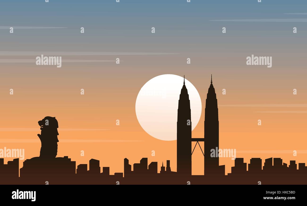 Silhouette of Malaysia and Singapore scenery Stock Vector Image & Art ...