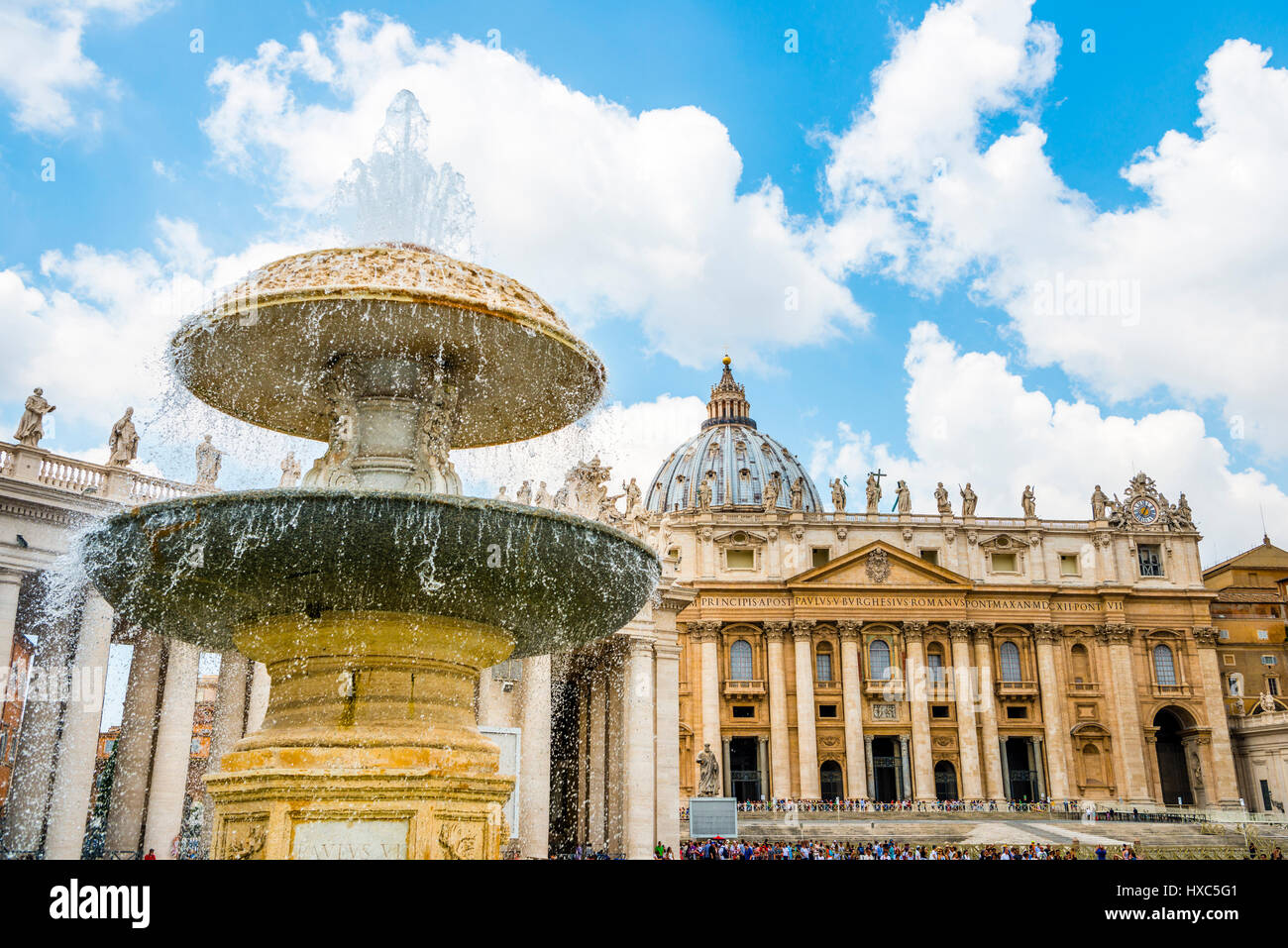 St. Peter's Basilica and fountain, St. Peter's Square, Rome, Lazio, Italy Stock Photo