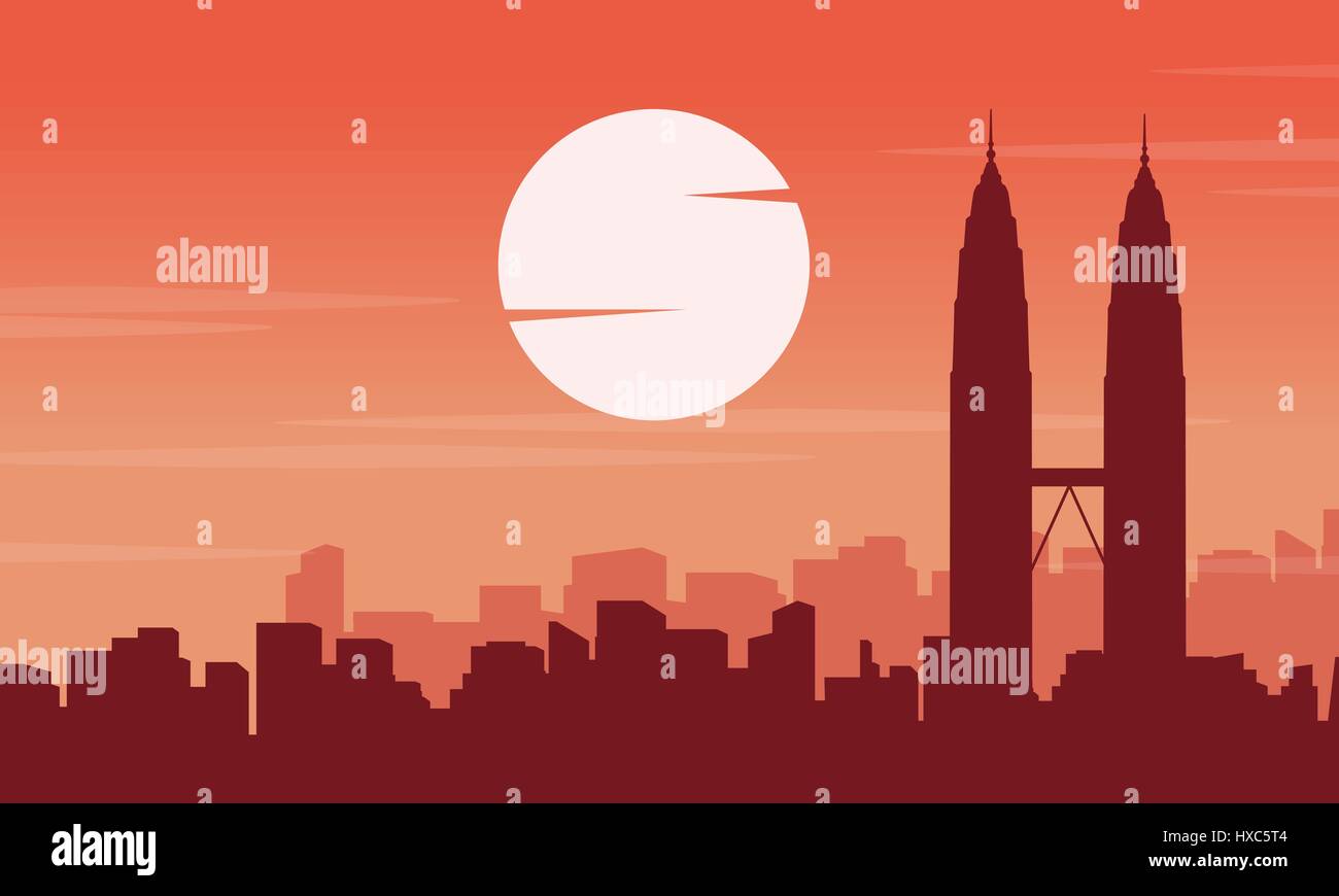 Scenery silhouette of Malaysia city collection Stock Vector Image & Art ...