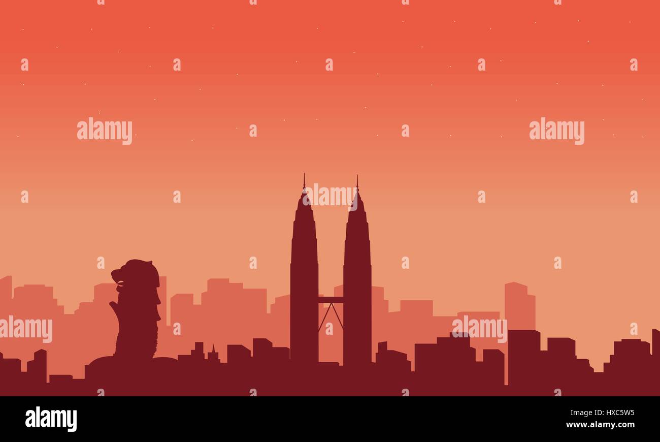 Landscape city tour Malaysia and Singapore silhouettes Stock Vector ...