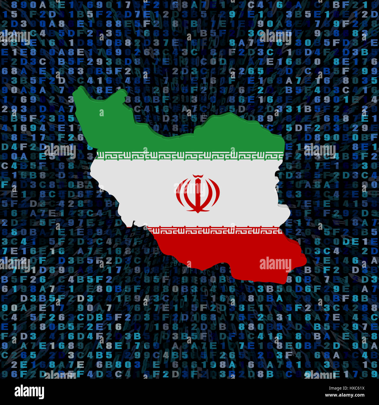 Iran map flag on hex code illustration Stock Photo