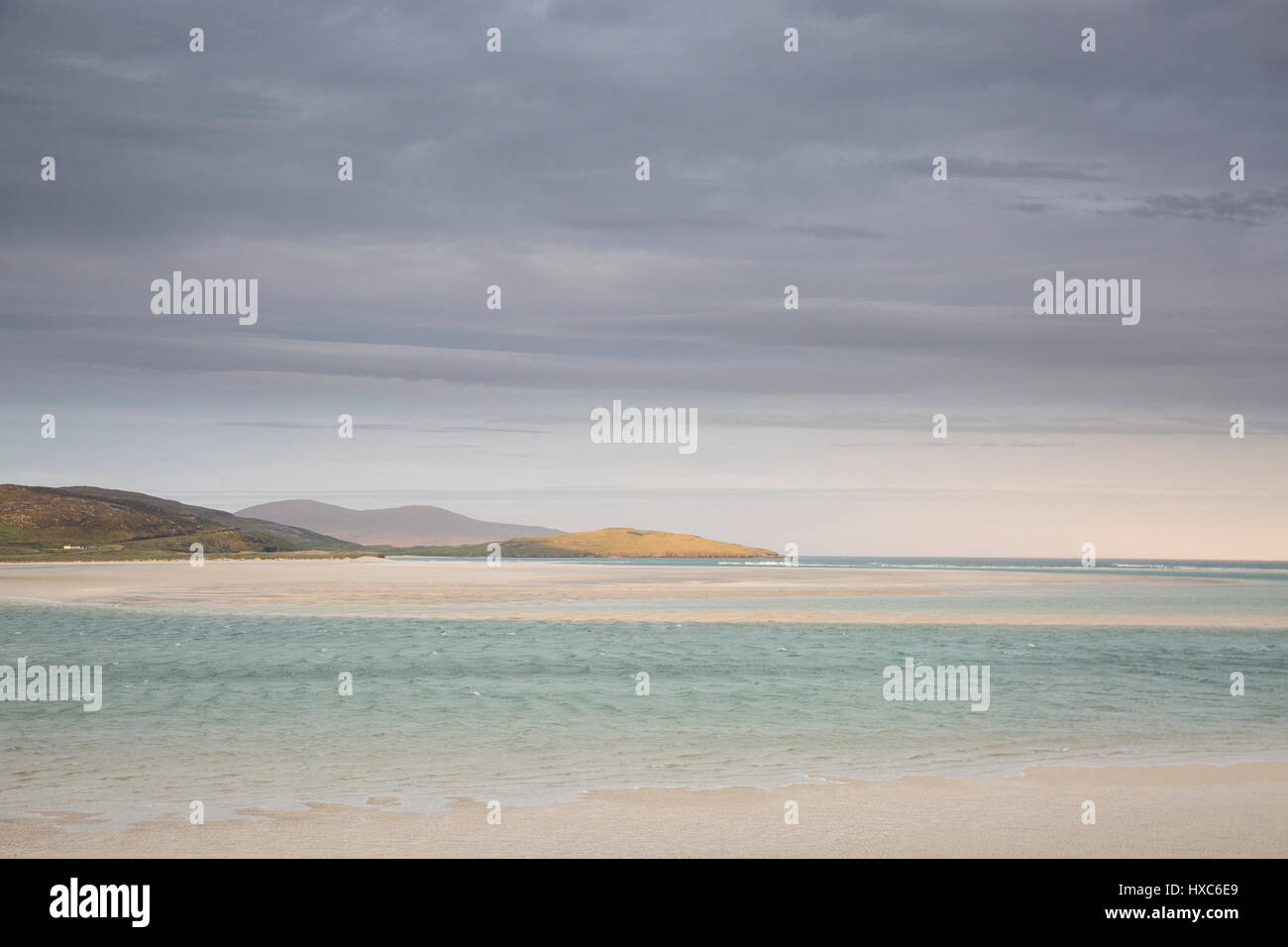 Tranquil view clouds over ocean, Luskentyre, Harris, Outer Hebrides Stock Photo