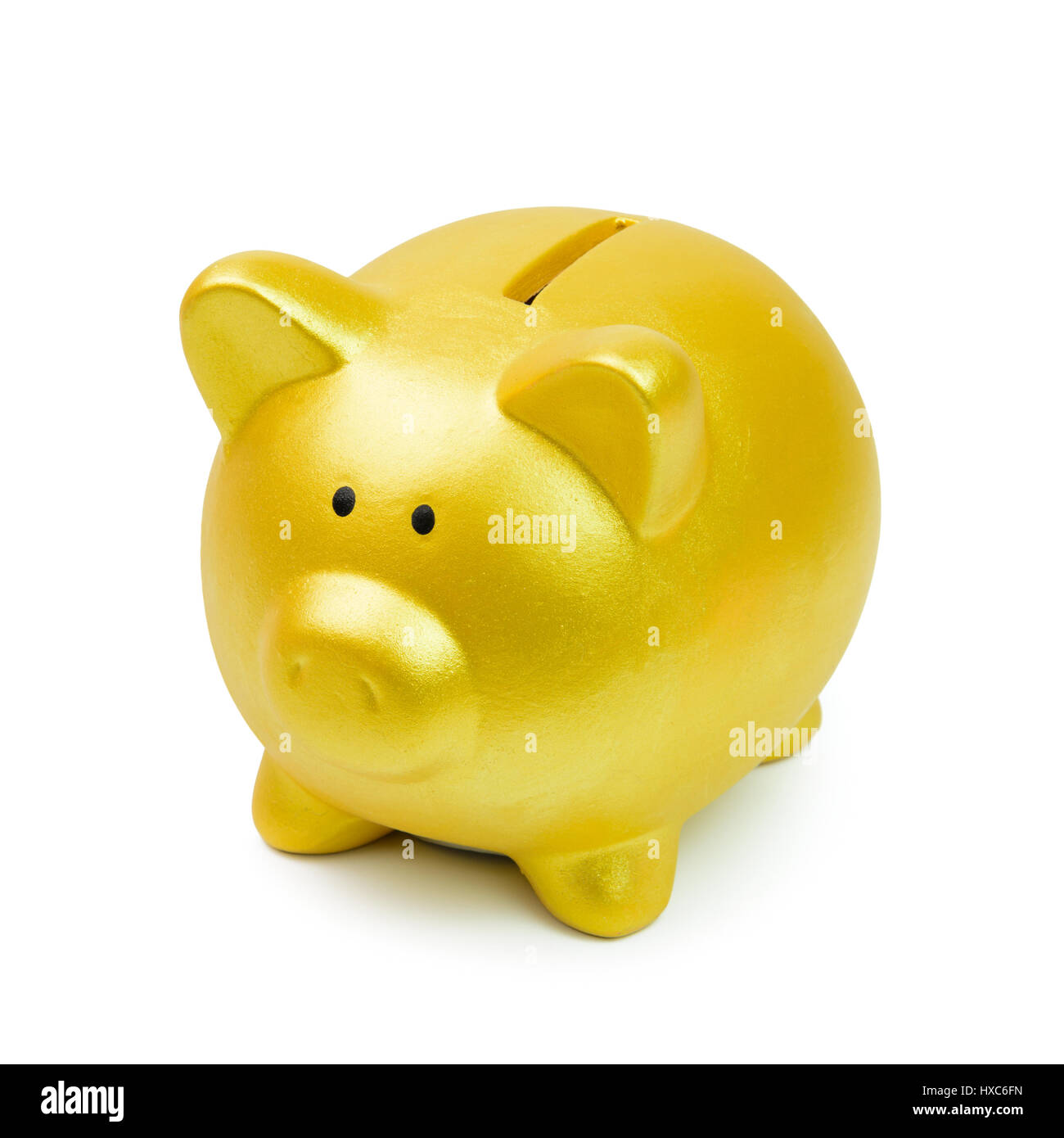 Golden color piggy bank isolated on white background Stock Photo - Alamy