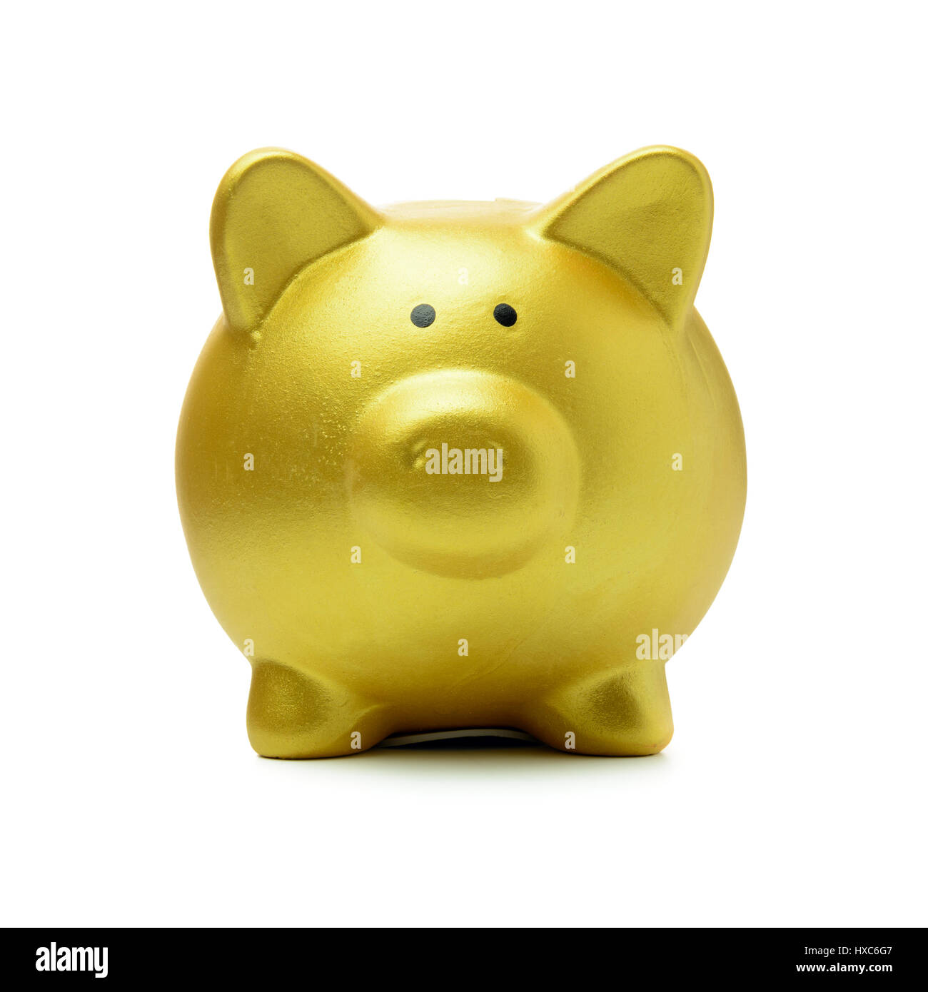 Golden color piggy bank isolated on white background Stock Photo - Alamy