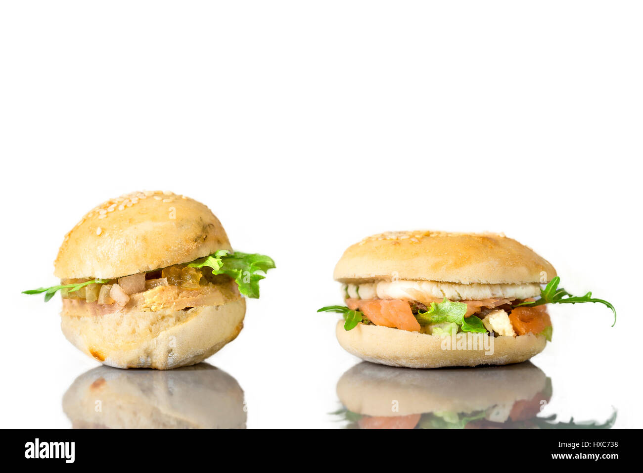 puff burger with foie gras, and smoked salmon, Stock Photo