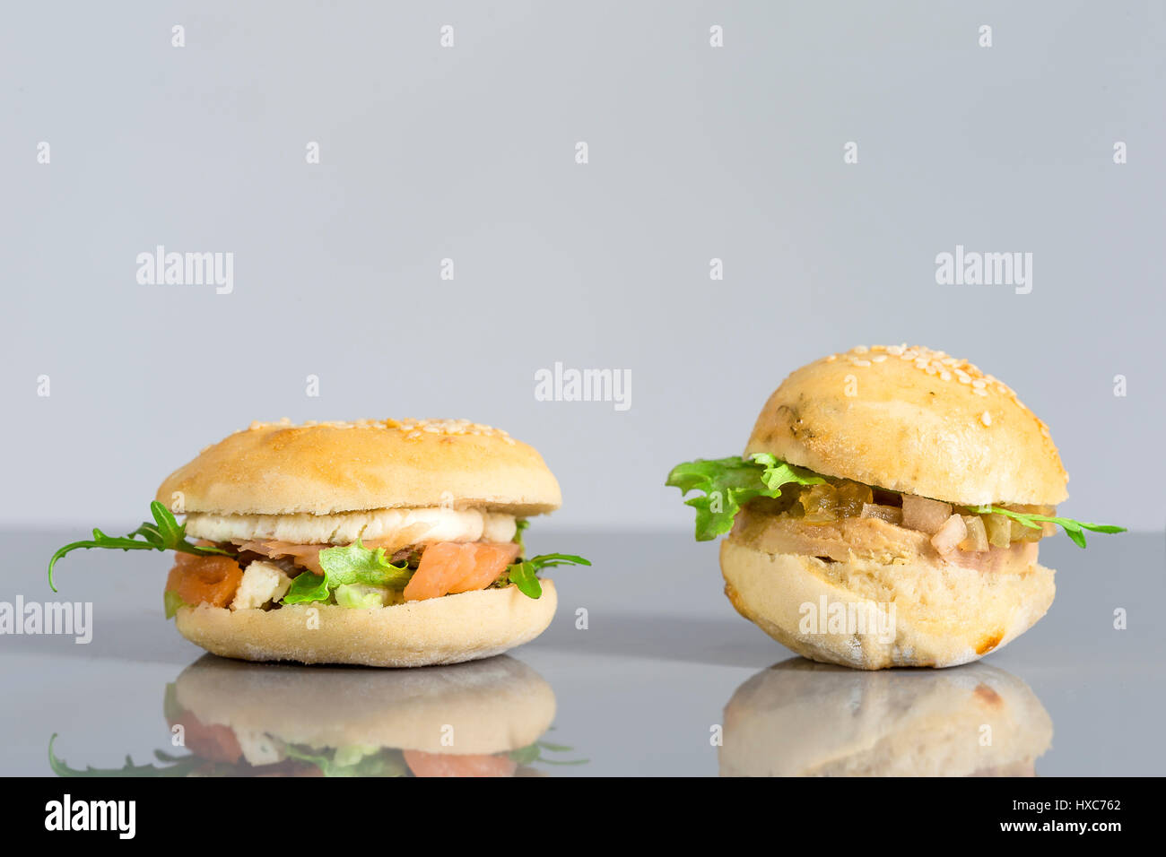 puff burger with foie gras, and smoked salmon, Stock Photo