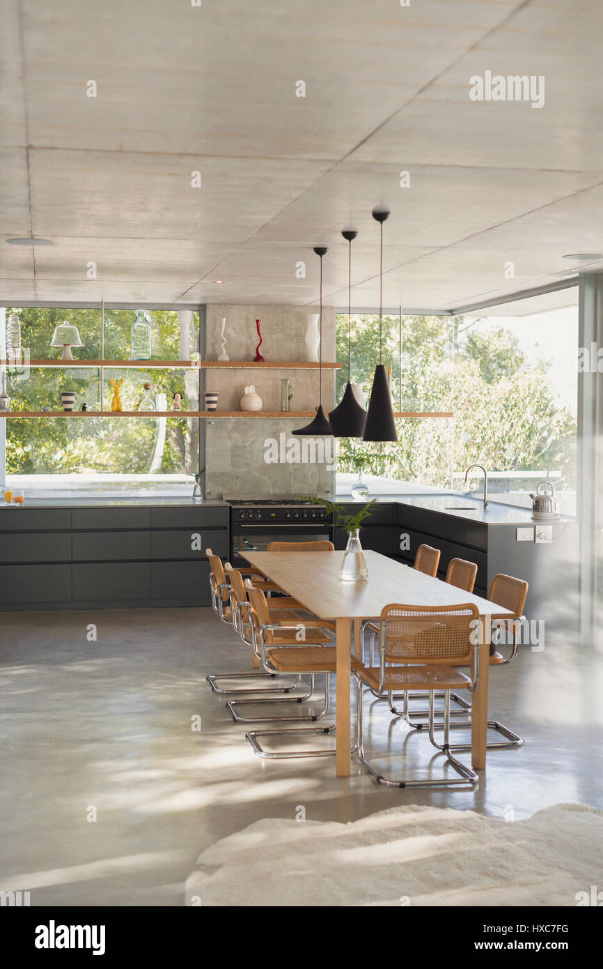 Modern, luxury home showcase interior kitchen with dining table Stock ...