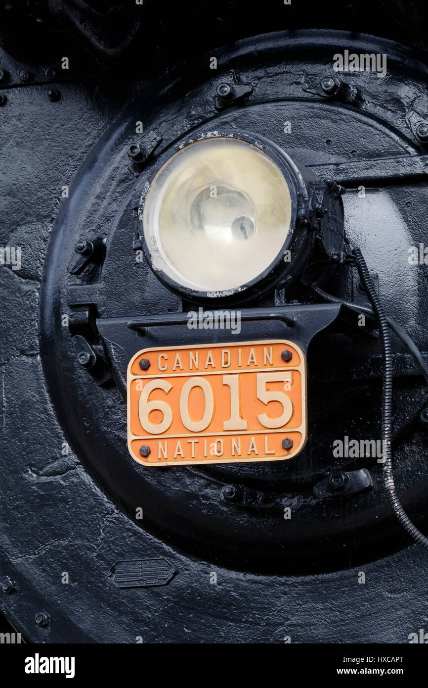 1923 CN Locomotive 6015 Mountain Type Class U-1-A, made by the Canadian Locomotive Company, Ontario. On display in Jasper, Alberta, Canada. Stock Photo