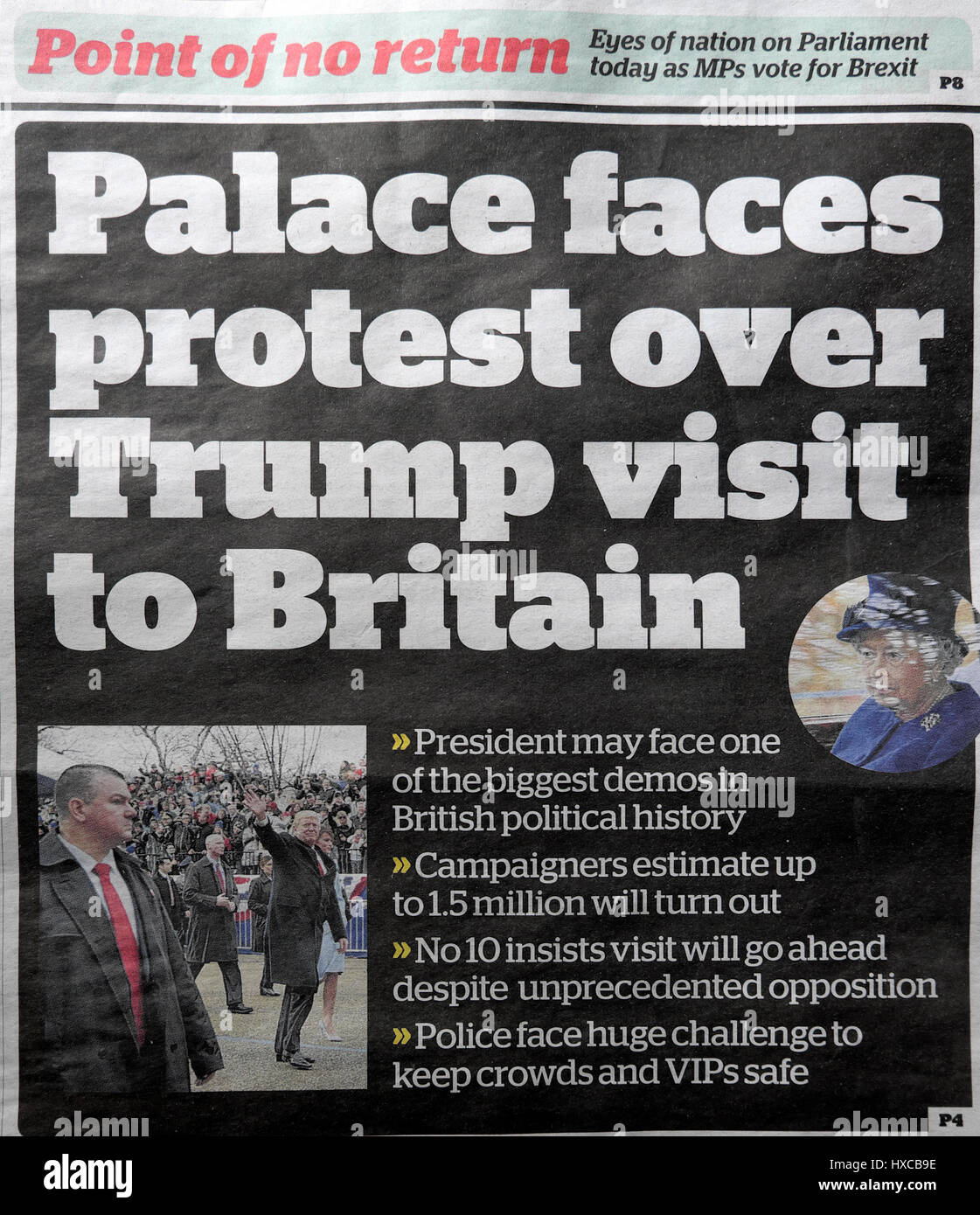 Palace Faces Protest Over Trump Visit To Britain Independent Newspaper Article Headline 2017 London UK Palace Faces Protest Over Trump Visit To Britain Independent Newspaper Article Headline 2017 London UK