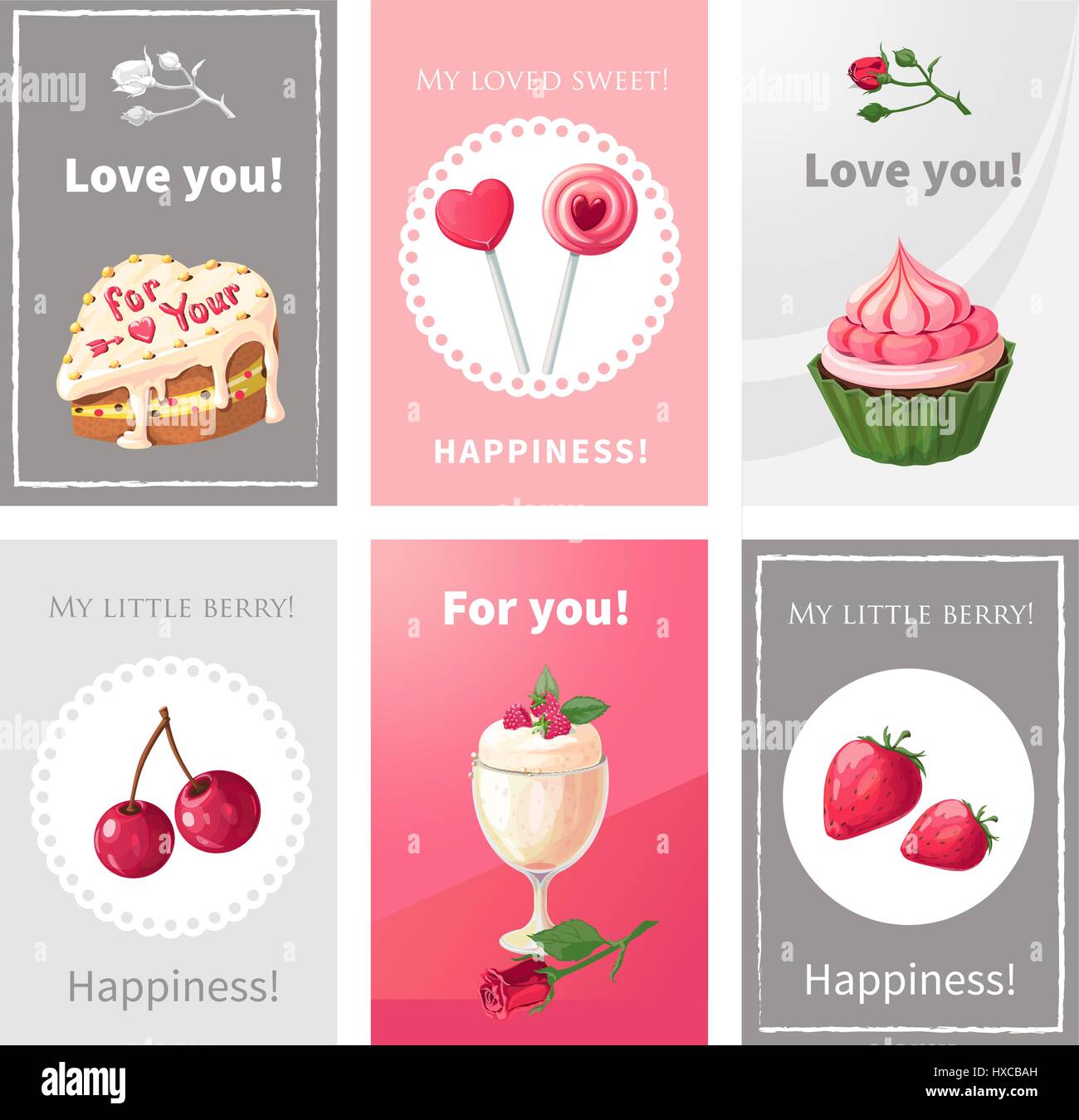 Vector set of posters on the theme of the holiday greetings to loved ones. Print postcards for promotional products. Stock Vector