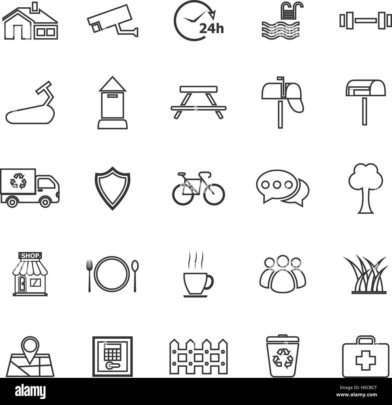 Village line icons on white background, stock vector Stock Vector Image ...