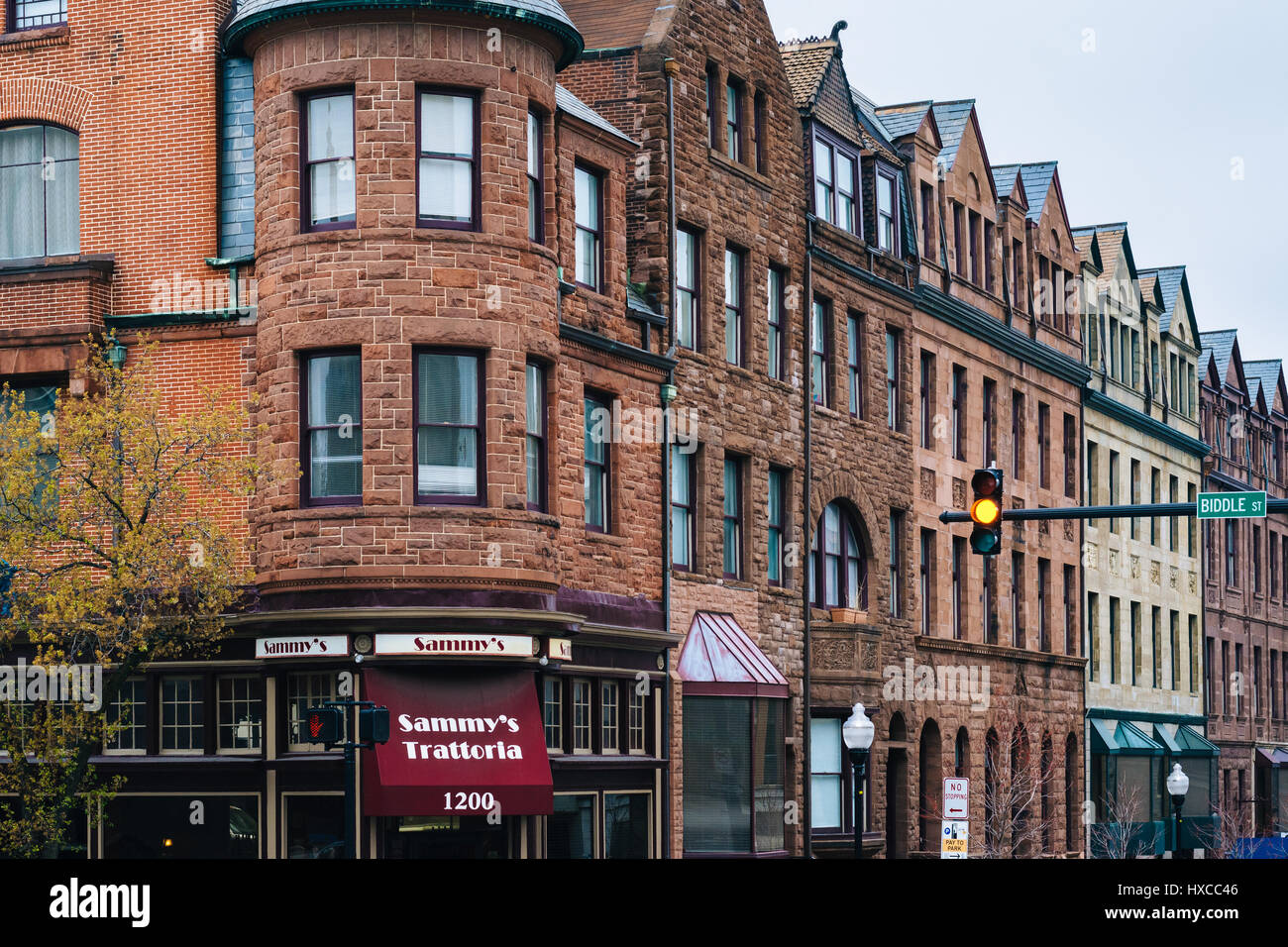 Historic buildings at the intersection of Charles Street and Biddle