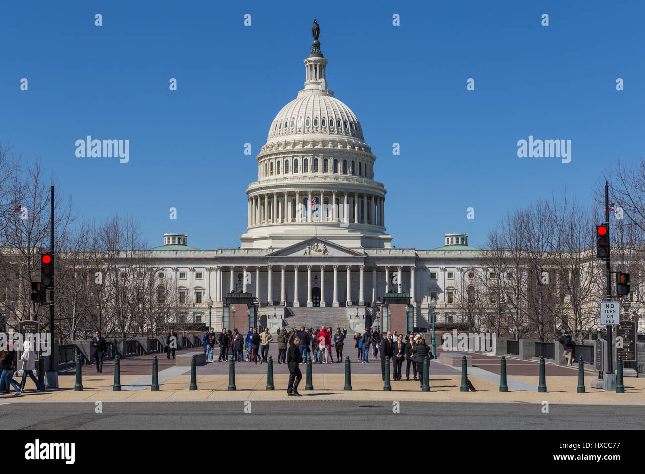 Tourists and visitors at the front of the U.S. Capitol Building in Washington, DC. Stock Photo