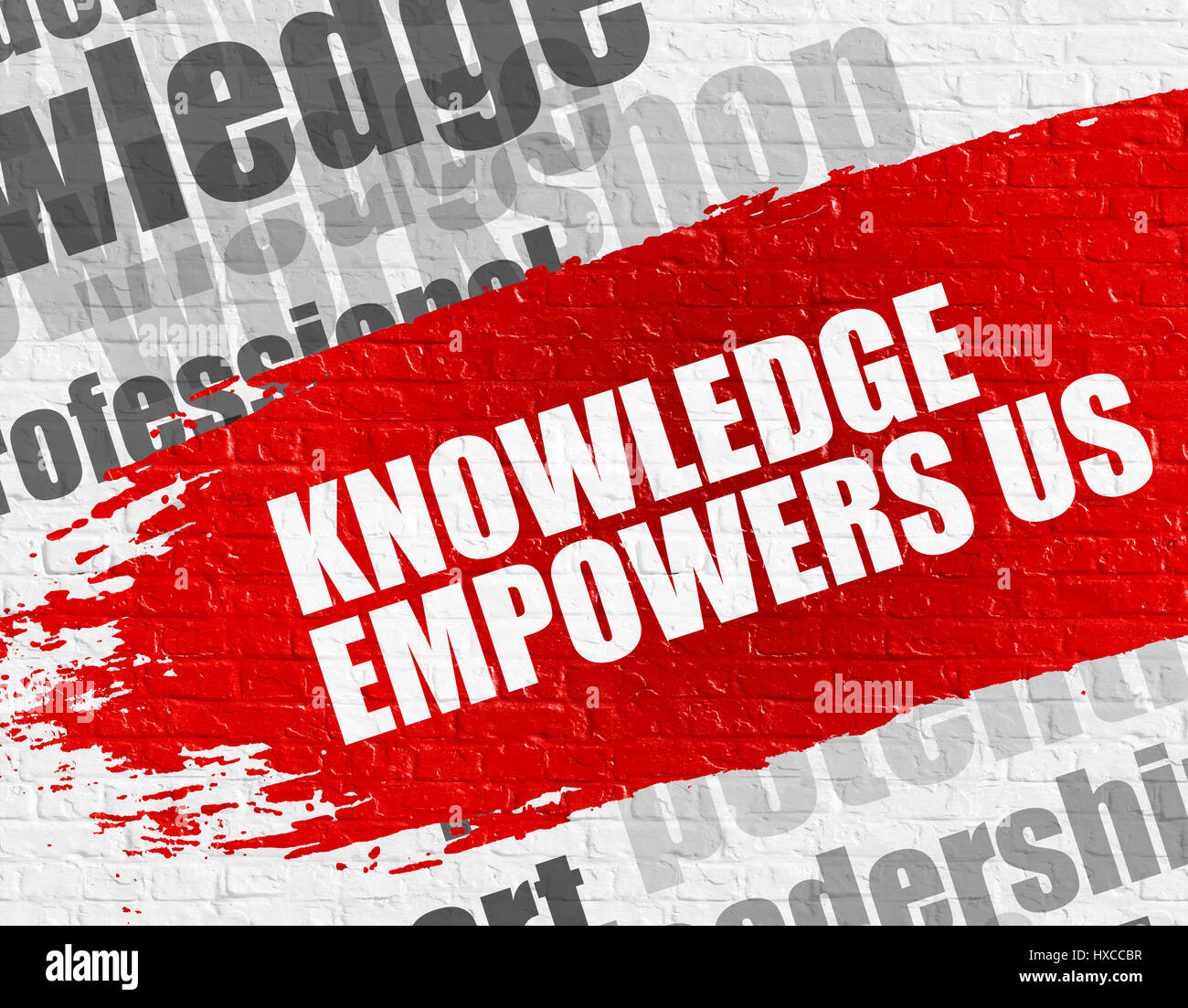 Knowledge Empowers Us on the White Wall. Stock Photo