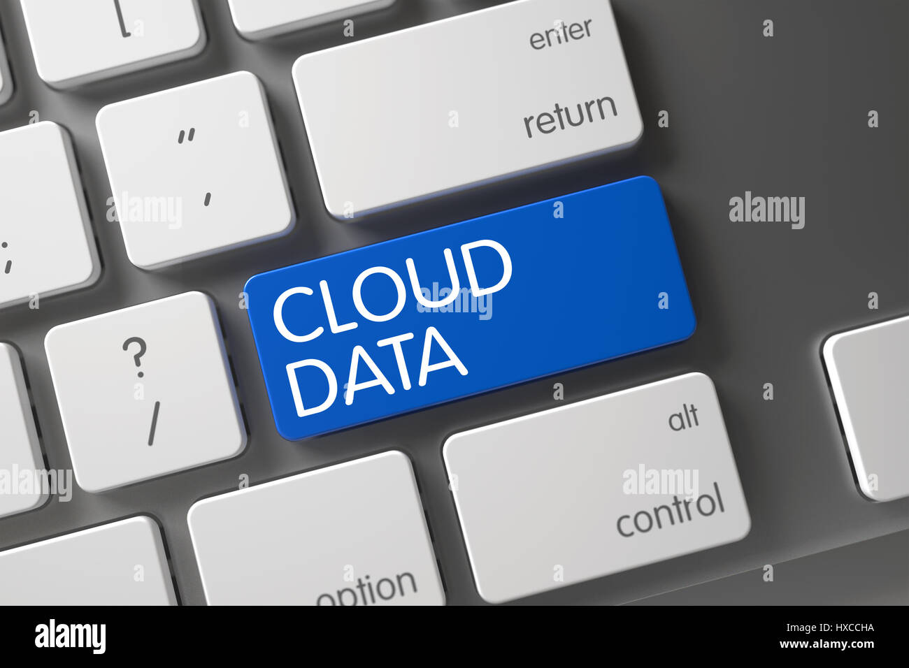 Keyboard with Blue Key - Cloud Data. 3d. Stock Photo