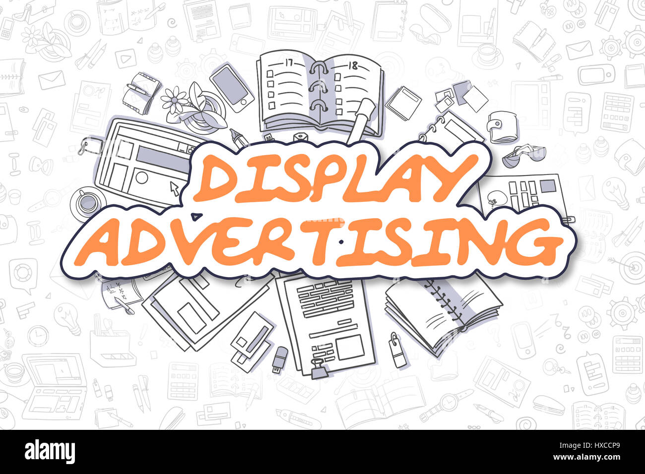 Display Advertising - Doodle Orange Word. Business Concept. Stock Photo