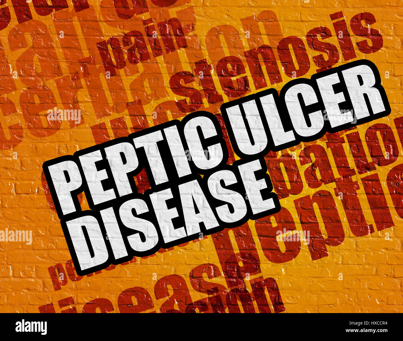 Healthcare concept: Peptic Ulcer Disease on the Yellow Brick Wal Stock Photo