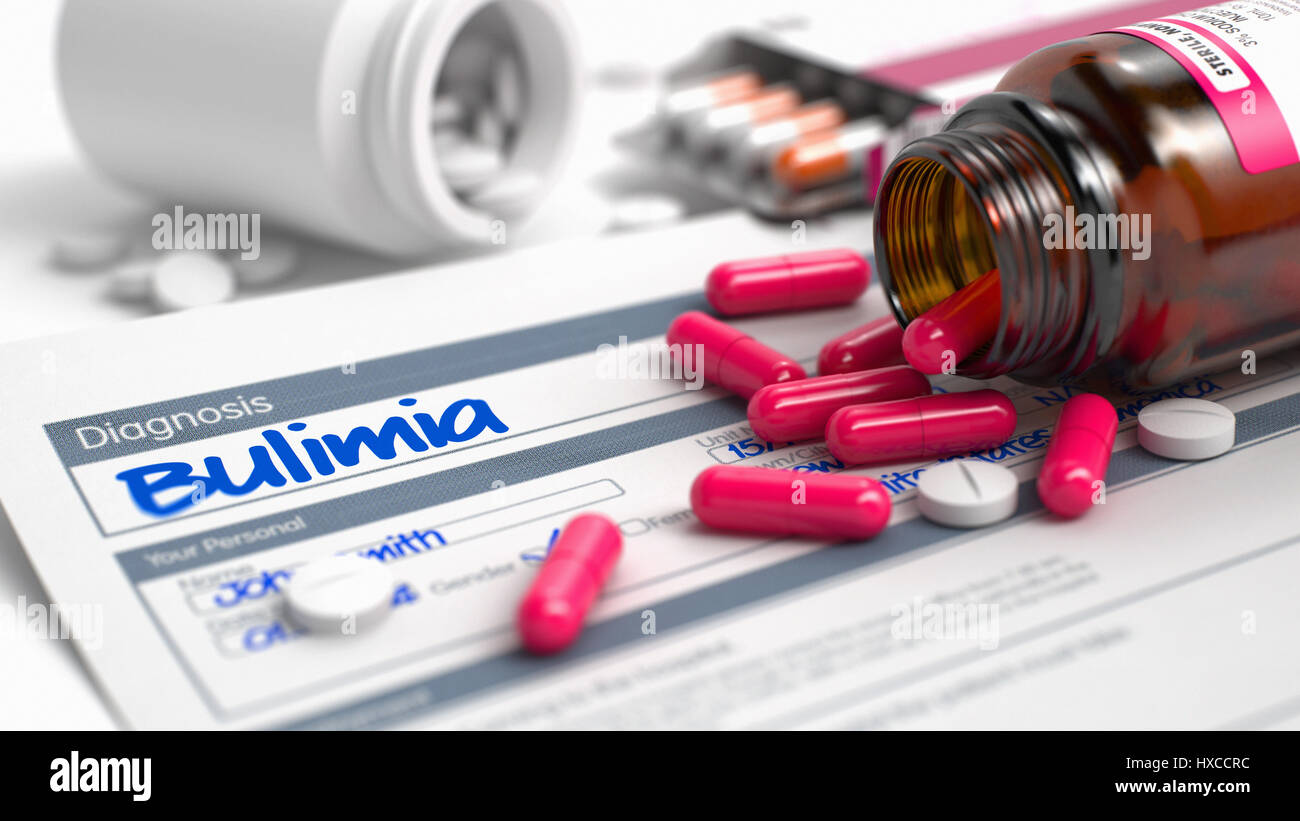 Bulimia - Phrase in Anamnesis. 3D. Stock Photo