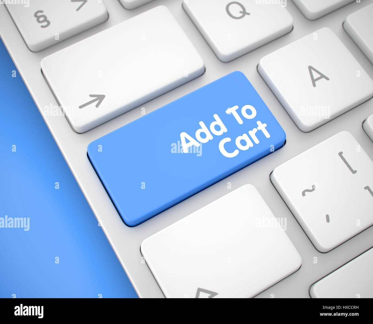 Add To Cart - Text on the Blue Keyboard Button. 3D. Stock Photo