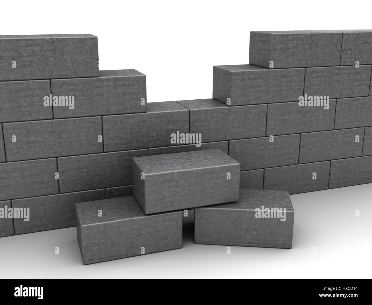 3d illustration of gray brick wall over white background Stock Photo ...