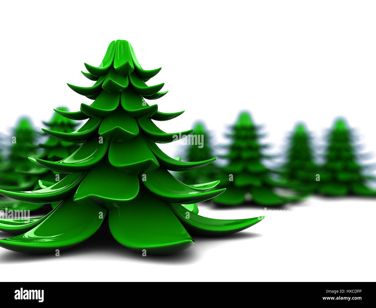 abstract 3d illustration of stylized christmas trees over white ...