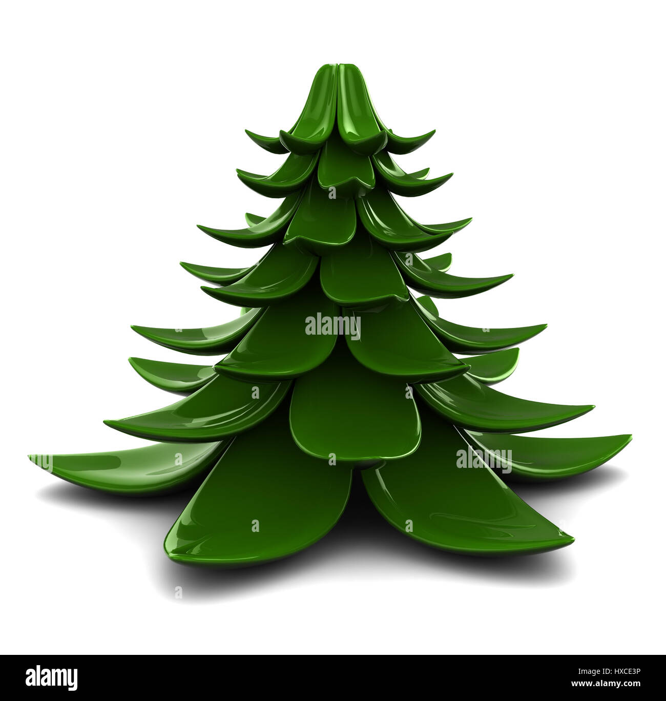 abstract 3d illustration of stylized christmas tree over white ...