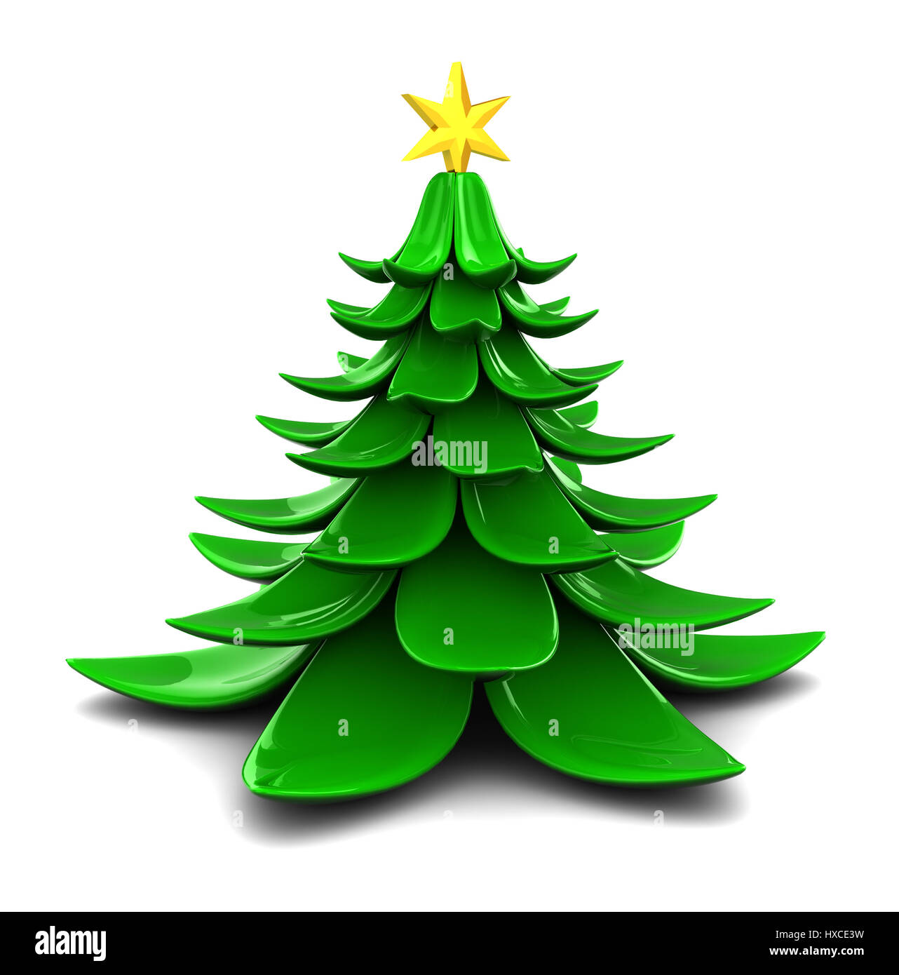 abstract 3d illustration of stylized christmas tree over white ...