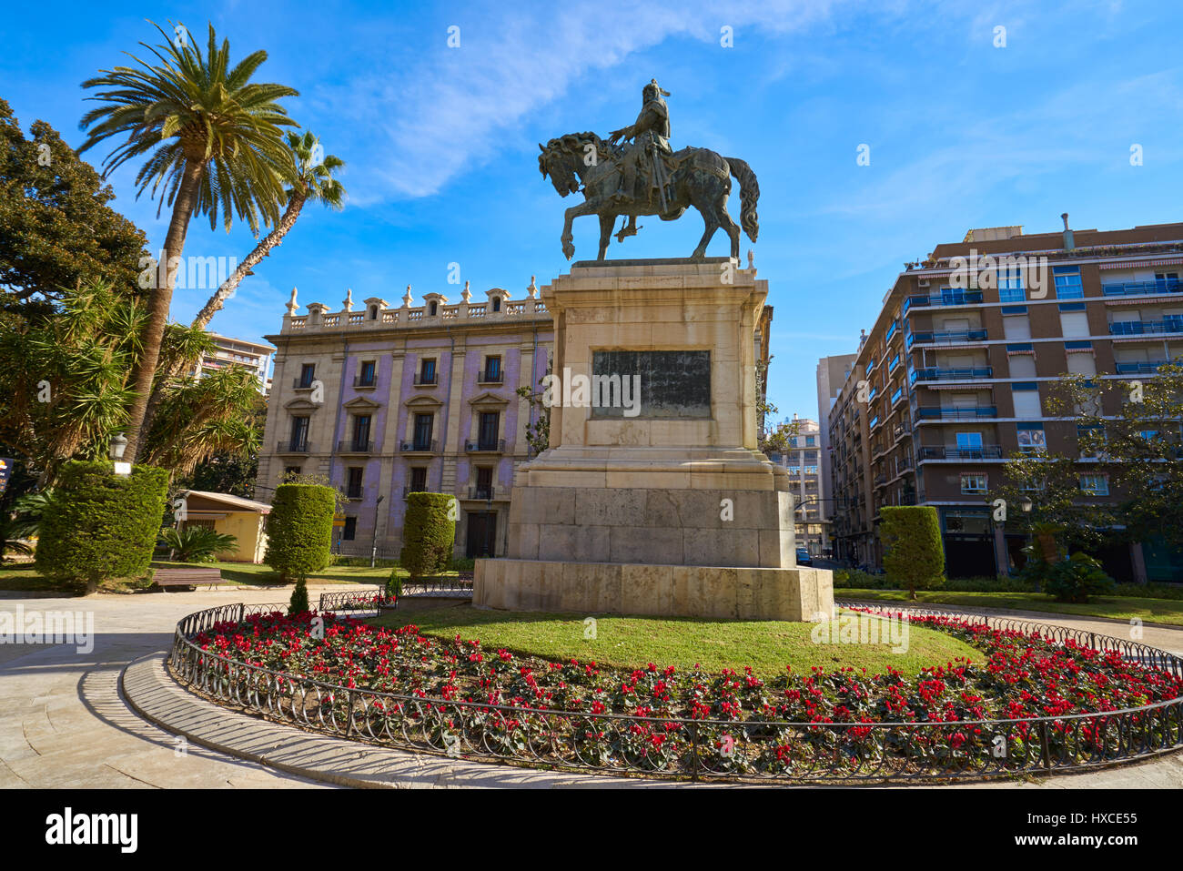 Valencia Parterre park with Alfonso Magnanimo horse statue in Spain Stock Photo