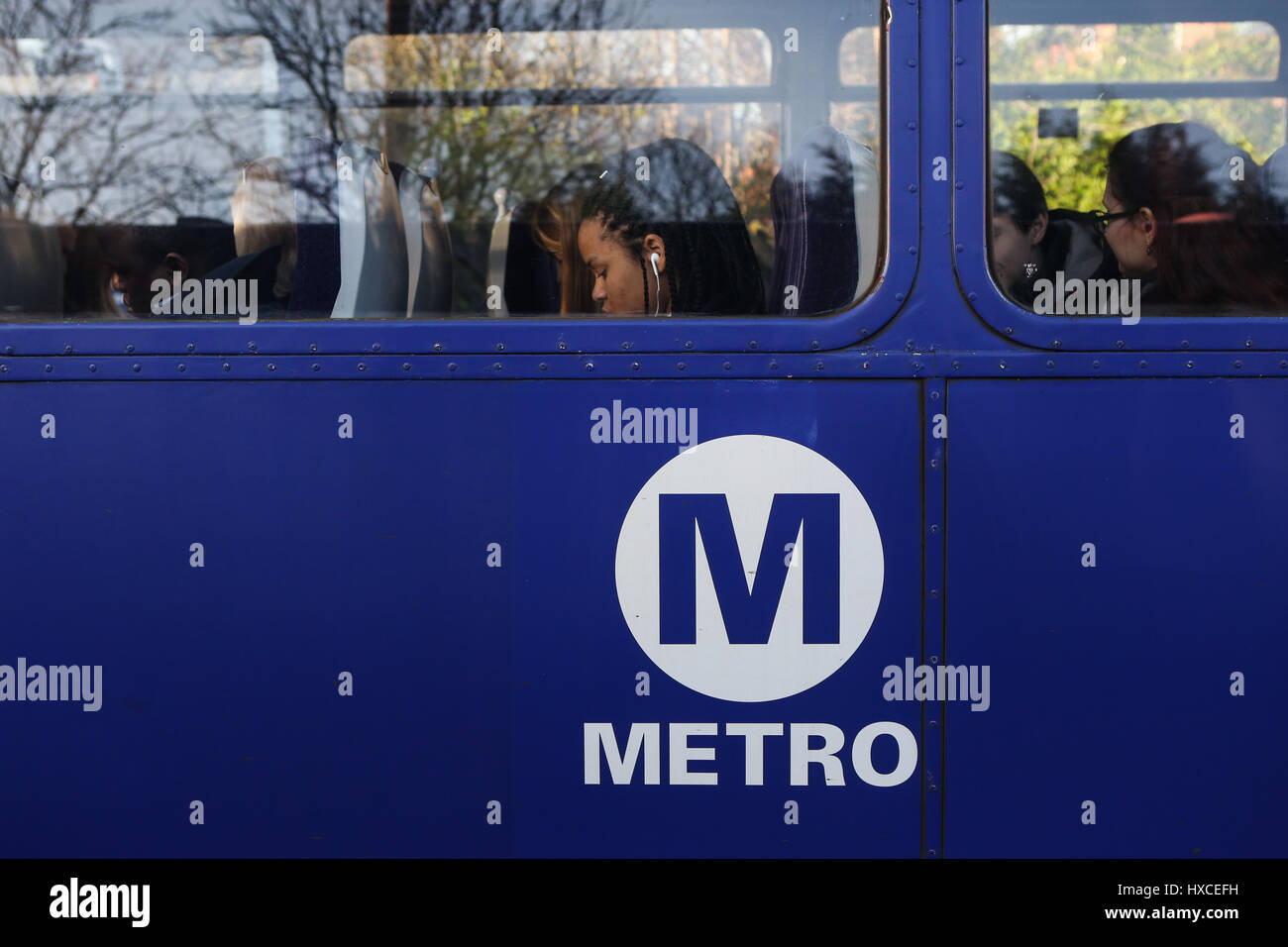 A Northern Rail train stops at a train station just outside Leeds in West Yorkshire. Stock Photo