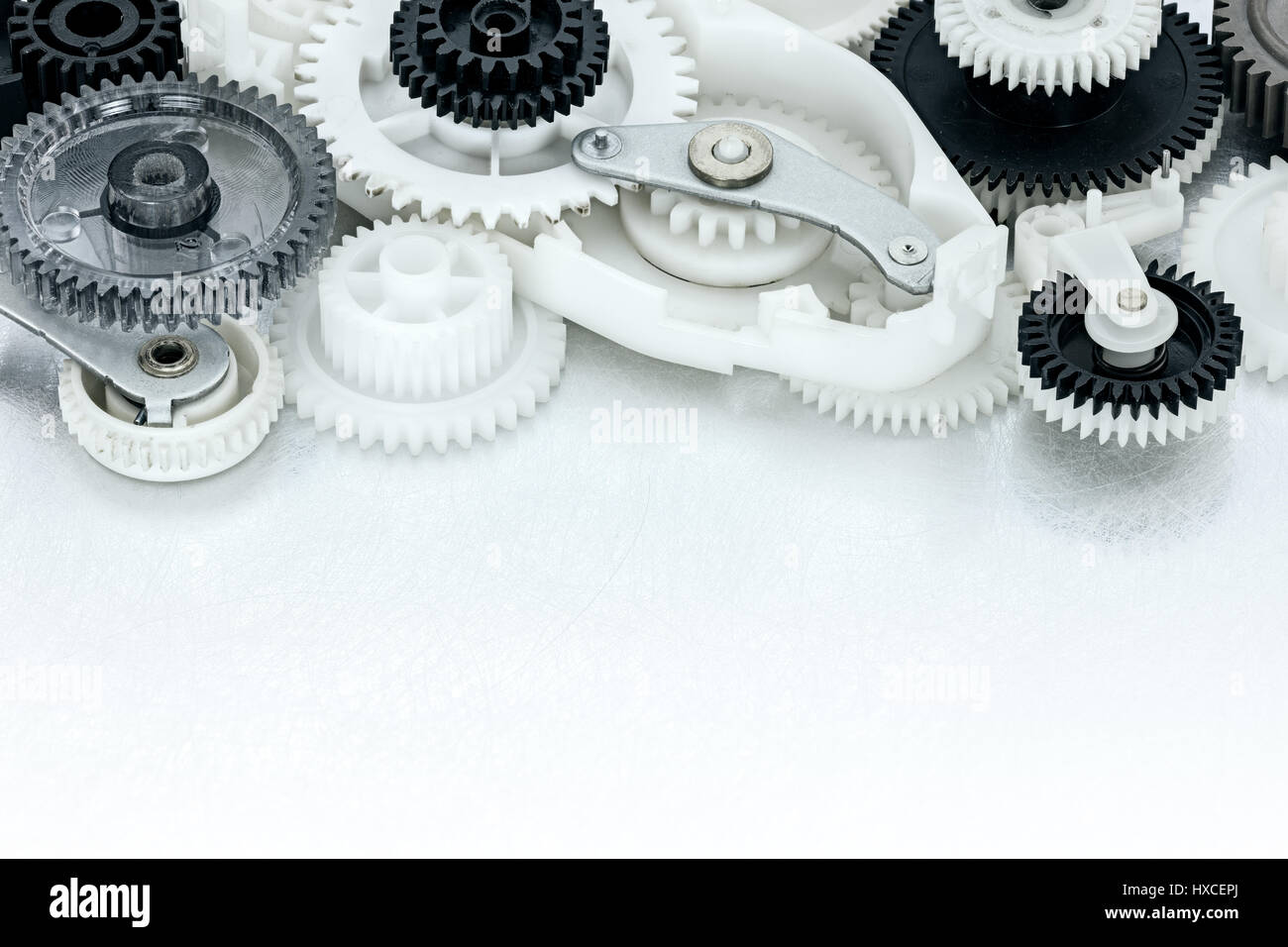 metal and plastic cogwheels and other parts of industrial machinery