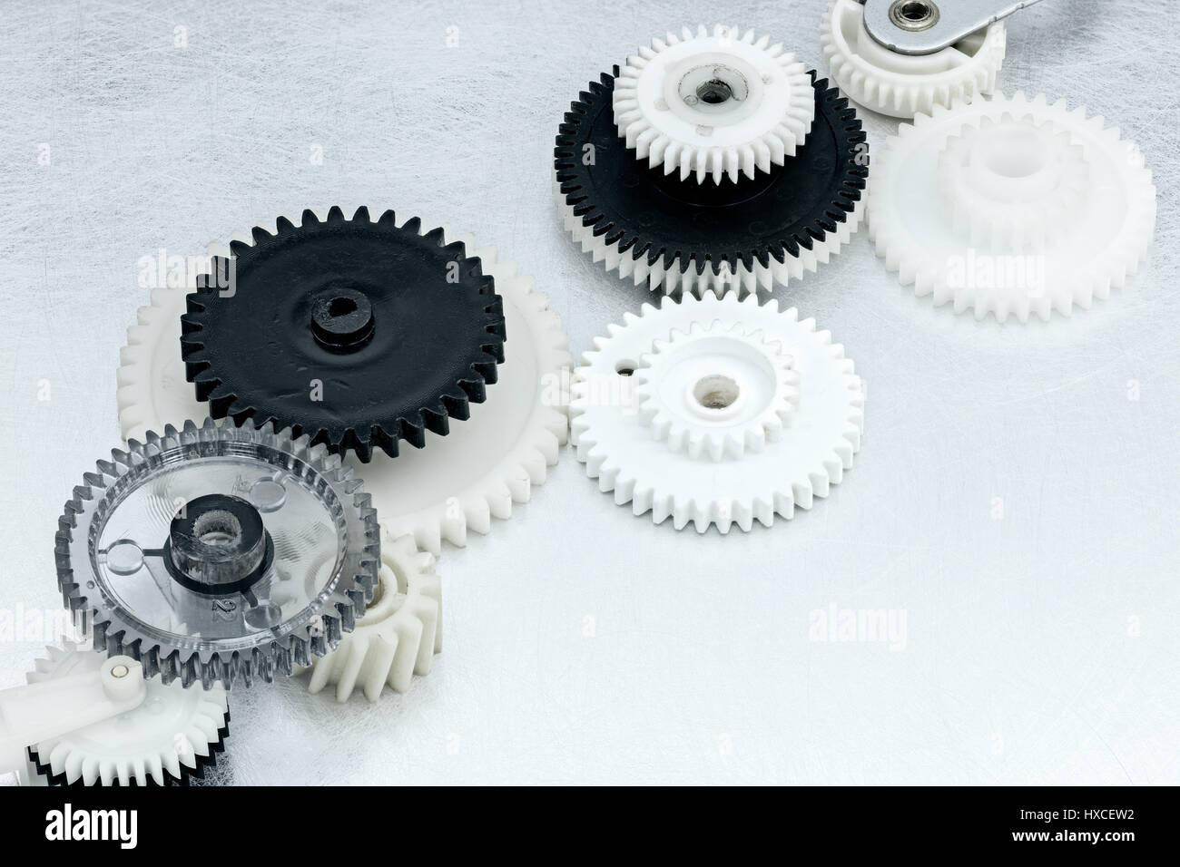 plastic cogwheels for industrial equipment closeup. machinery details ...