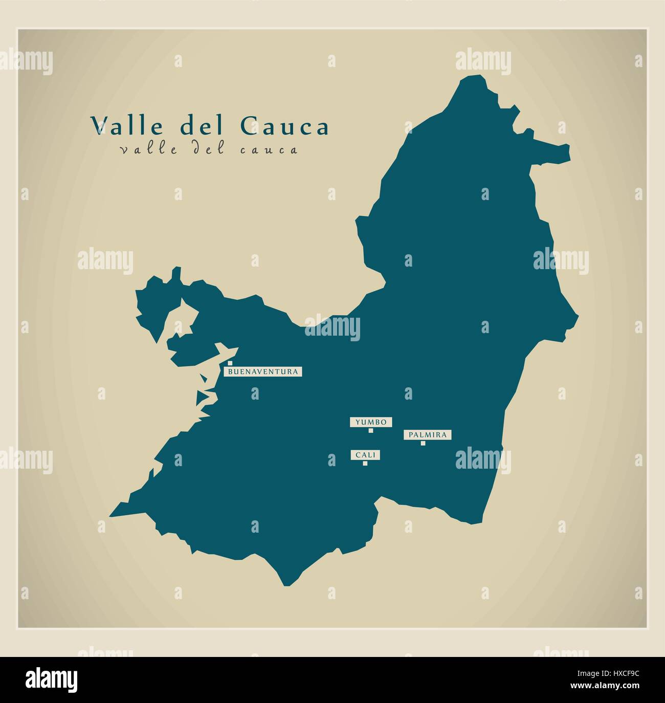 Modern Map - Valle del Cauca CO Stock Vector