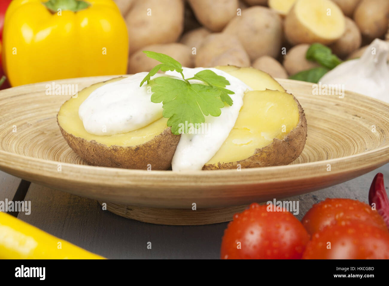 Potatoes with curd, Potatoes with cottage cheese |, Kartoffeln mit Quark |Potatoes with cottage cheese| Stock Photo