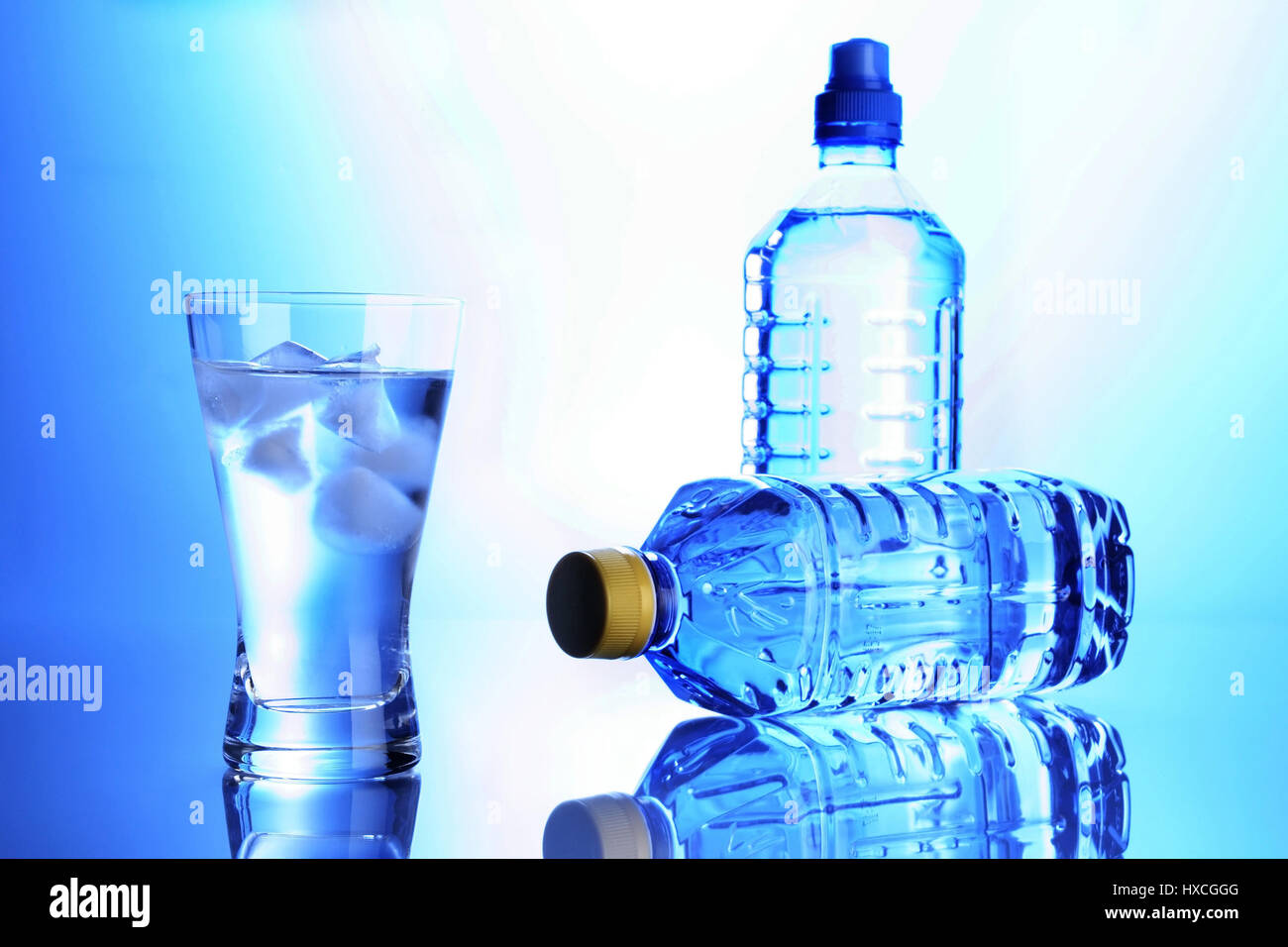 Mineral water with ice cube, Mineralwasser mit Eiswuerfel Stock Photo