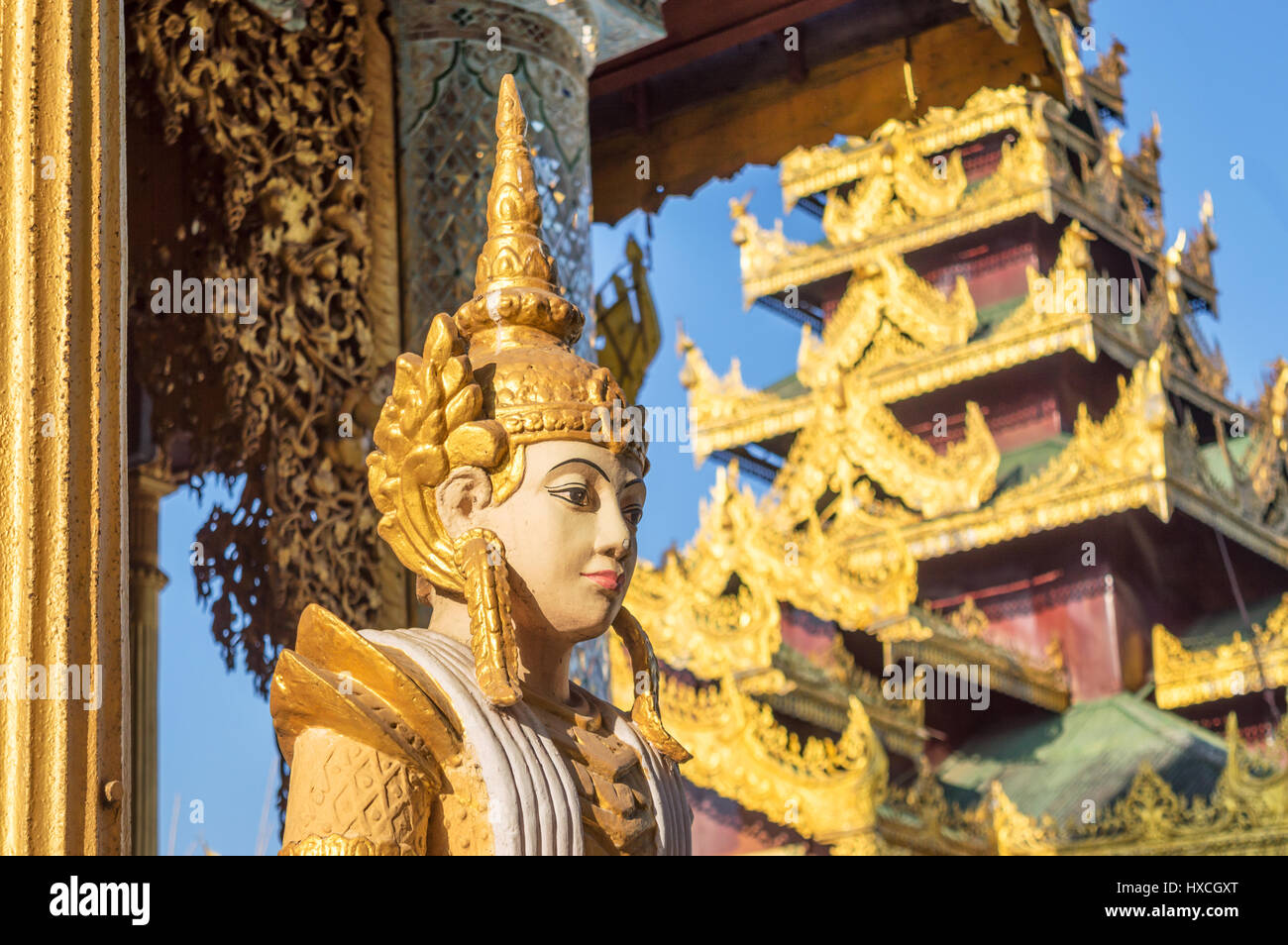 Detail of a statue at Shwedagon Pagoda in Yangon, Burma Myanmar Stock Photo