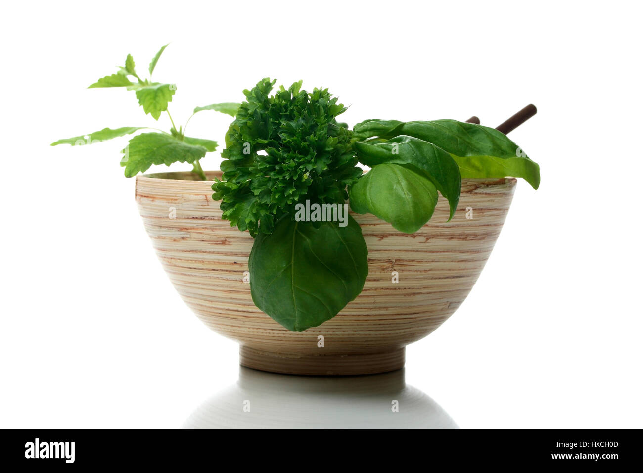 Bowl with herbs, Schale mit Kraeuter Stock Photo