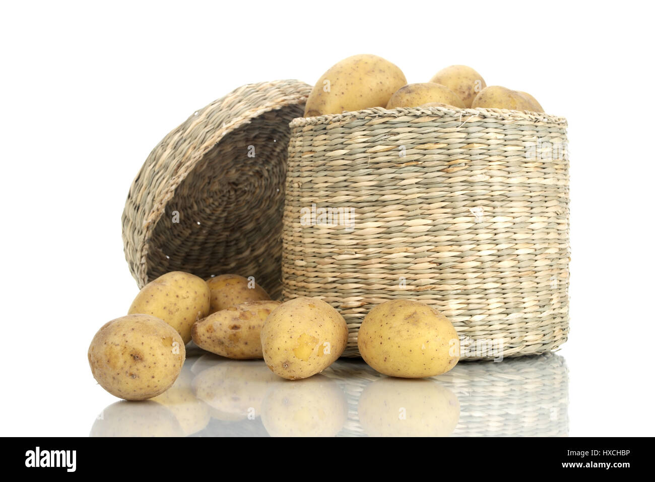 Basket with potatoes, Korb mit Kartoffeln Stock Photo