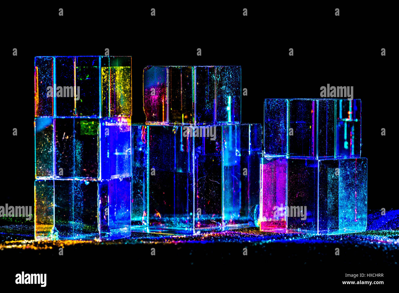 Abstract Cubes concept reflecting bright prism colors in unique background Stock Photo