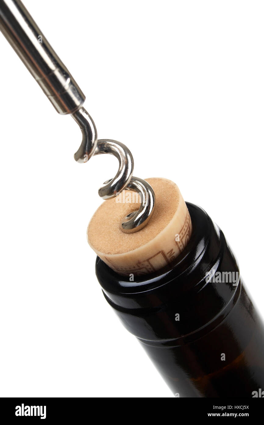 Corkscrew and wine bottle, Korkenzieher und Weinflasche Stock Photo