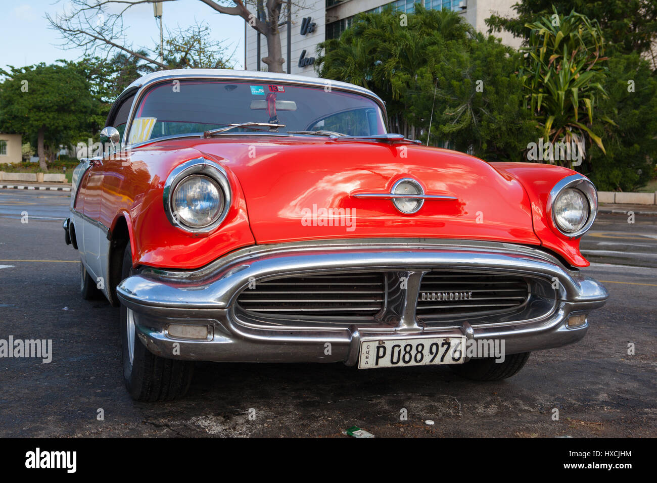 Trinidad, Cuba - January 22 ,2017: Old american car on the road Old Havana, Cuba.Thousands of these cars are still in use in Cuba and they have become Stock Photo