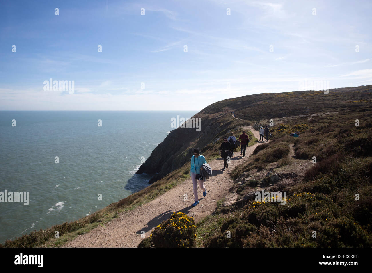 Walkers on Howth Head in Dublin, Ireland Stock Photo