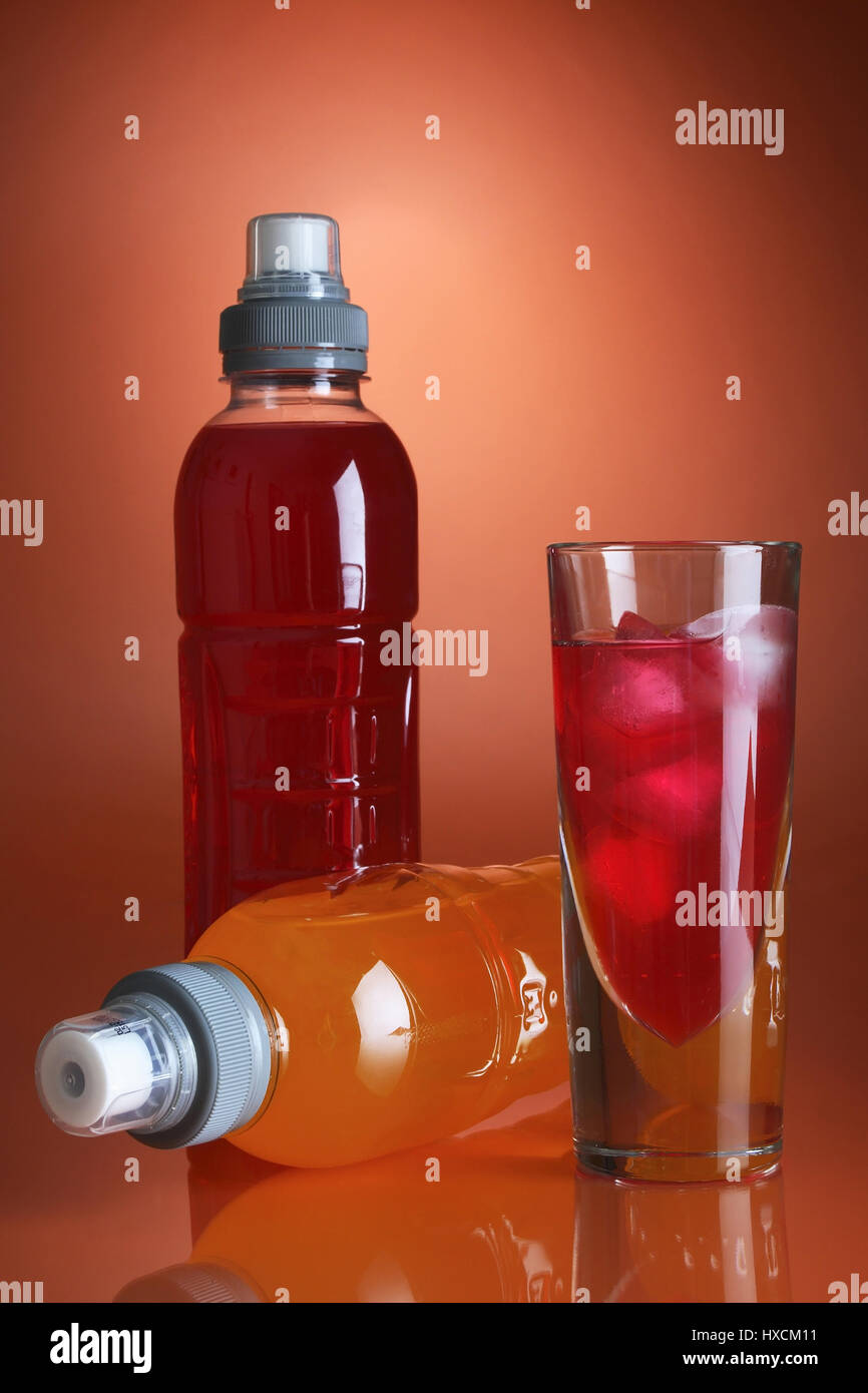 Isodrinks and glass, Isodrinks und Glas Stock Photo