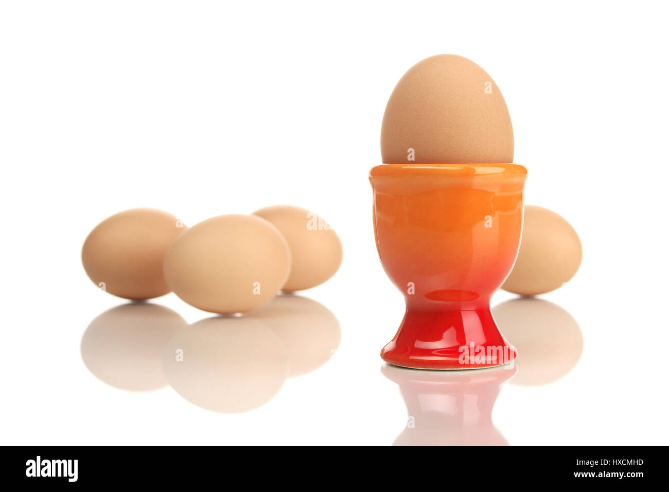 Cooked egg in the eggcup, Boiled harrow in harrow cup |, Gekochtes Ei im Eierbecher |Boiled egg in egg cup| Stock Photo