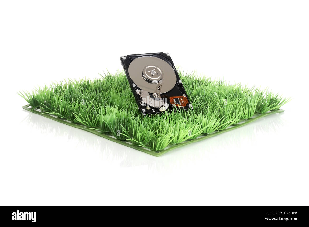 Hard disk with art lawn, hard drive with synthetic Grass |, Festplatte mit Kunstrasen |Hard Drive with synthetic grass| Stock Photo