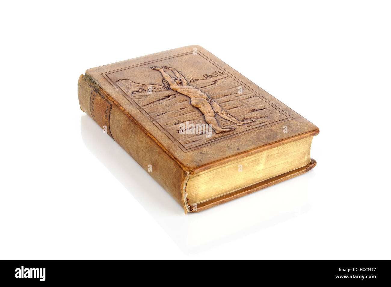Old book of Nietzsche in a leather binding, Old book by Nietzsche in a leather cover |, Altes Buch von Nietzsche in einem Ledereinband |Old book by Ni Stock Photo